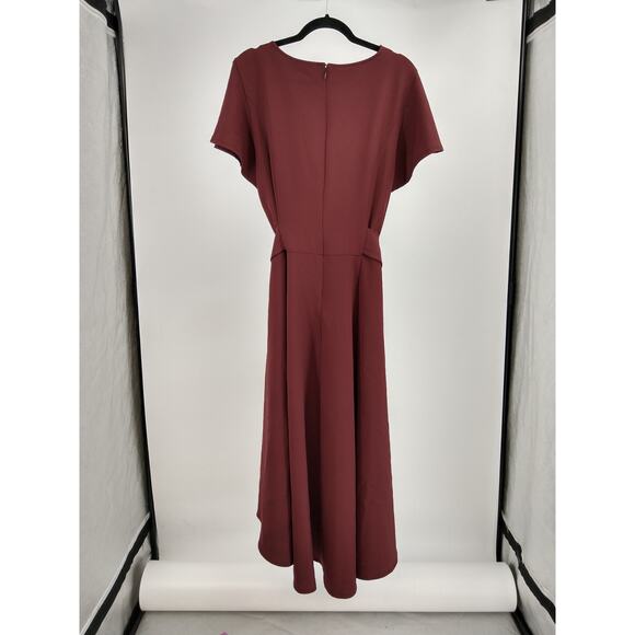Lane Bryant Lena Dress Plus 20 V-Neck High Low Midi Short Flutter Sleeve Wine - Picture 6 of 10